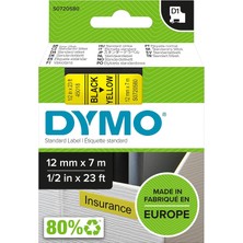 Dymo S0720580, D1 Yedek Şerit (12 mm x 7 Mt), Sarı/siyah (45018)