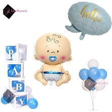 Lüks Hastane Oda Süsleme Seti (Erkek Bebek Folyo - Hello Baby Folyo - 4 Baby Kutu - 7 Li Stant)