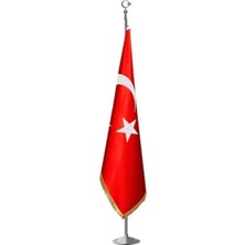 Zc Bayrak Türk Makam Bayrağı Krom Kaplı Direk ve Simli Bayrak Seti