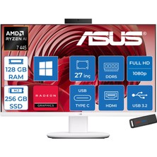Asus Expertcenter V600 Aio (VM670GA) Amd Ryzen™aı 7 445 Upto 4.6ghz 128GB Ddr5 256GB SSD Amd Radeon™ 840M 27"fhd 300NITS Srgb: 100% WIN11PRO Allınone Bilgisayar VM670GA350P36+ZETTAUSBBELLEK