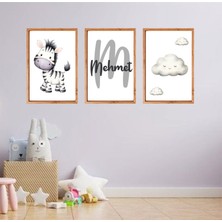 Mibales Kişiye Özel Çocuk Odası Çerceve Görünümlü Zebra Safari Dekoratif Retro Mdf Tablo