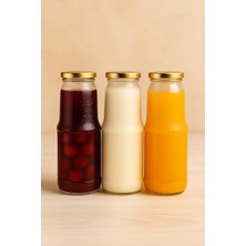3 Adet 1 Litre Şeffaf Sürahi Süt, Ayran, Su, Limonata, Meşrubat Şişesi Metal Gold Kapaklı Cam