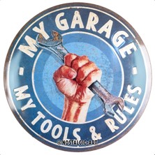 Nostalgic-Art Retro Teneke Levha, Ø 13,7 Inç, My Garage – My Tools & Rules – Mekanik Için Hediye Fikri, Metalden Yapılmış, Vintage Tasarım