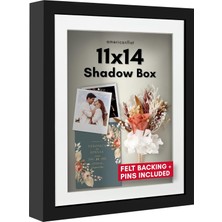 Americanflat 11X14 Gölge Kutusu Çerçeve Siyah 9X12 Mat ve Yumuşak Keten Arka - Duvar Veya Masa Üstü Ekran Için Tasarlanmış Ahşap ve Kırılmaya Dayanıklı Camlı Büyük Gölge Kutusu Çerçevesi