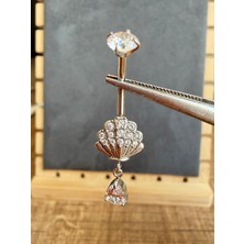 Zadenza Gold %100 316 L Cerrahi Çelik Deniz Kabuğu Damla Sallantı Zirkon 10X1,6MM Altın Göbek Piercing