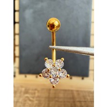 Zadenza Gold 316 L Cerrahi Çelik Papatya Zirkon Altın Göbek Piercingi