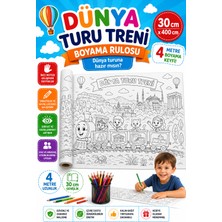 Haydi Dekor Dünya Turu Treni Boyama Rulosu 30 x 400 cm | Çocuklar Için Eğitici Dev Boyama Posteri | Dünya Ülkeleri, Kültürler ve Tarihi Yapılar | 4 Metre Keşif ve Boyama Etkinliği |