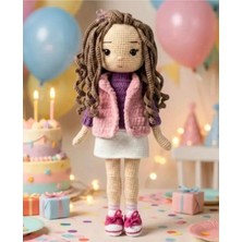 El Örgüsü Sevimli Kız Çocuk Amigurumi Bebek