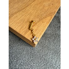 Zadenza Gold 316 L Cerrahi Çelik  Papatya Sallantı Zirkon 6x1.2mm Altın Labret Piercing
