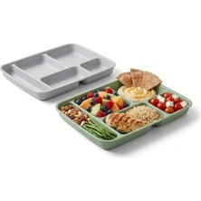 Evim Trend 2 Adet 5 Bölmeli Servis Tabağı ve Tabldot Seti - Bpa Içermez, Çok Amaçlı Kahvaltı, Diyet, Çerez ve Sunum Tabağı - Kırılmaz Piknik Seti (31X21 Cm) - Gri ve Yeşil
