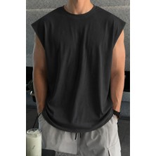 Tarz Cool Erkek Oversize Kolsuz Tişört %100 Pamuk Süprem Basic Bisiklet Yaka