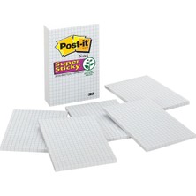 Post-It Süper Yapışkan Notlar, 4x6", 3 Ped, 2x Yapıştırma Gücü, Mavi Izgara Çizgileri ile Beyaz, Geri Dönüştürülebilir (660-SSGRID)