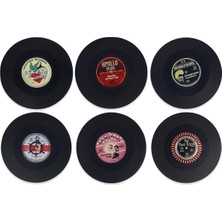Spelt 6 Adet Vinil Plak Görünümlü Retro Tasarım Konsept Kaydırmaz Bardak Altlığı 10,5 cm
