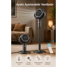 Seyutech Bataryalı Döner Başlıklı Vantilatör Uzaktan Kumandalı 10 Kademeli Zaman Ayarlı Aydınlatmalı Ayaklı Soğutucu Fan