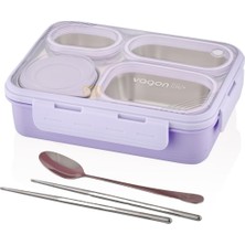 Vagonlife Bento 950ML Lunchbox Tek Katlı 4 Bölmeli Çelik Sefer Tası Yemek Kutusu (Mor)