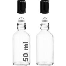 Afracam 50 ml Çelik Roll On Şişesi 50 cc Sızdırmaz Siyah Kapaklı Cam Şişe 2 Adet (Şeffaf, 50)
