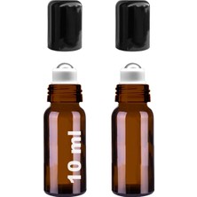 Afracam 10 ml Çelik Roll On Şişesi 10 cc Sızdırmaz Siyah Kapaklı Cam Şişe 2 Adet (Amber, 10)