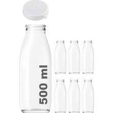 500 ml Şeffaf Sürahi Süt, Ayran, Su, Limonata, Meşrubat Şişesi 500 cc Yırtmalı Kapaklı Cam Şişe 6 Adet (6, Beyaz Kilitli Kapak, 500)