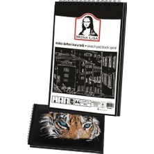 Telli Eskiz Defteri Siyah A4 1 Adet Spiralli Siyah Eskiz Defteri 150 gr 40 Yaprak Grafit Yağlı Pastel Jel Mürekkep Kalem