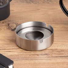 Porsima 4'lü ETN-016 Paslanmaz Çelik Metal Kül Tablası - Kapaklı Rüzgar Geçirmez Küllük