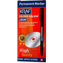 Kraf Permanent Marker Cd/dvd Kalemi 280M, Mavi, Orta Uç, Cam-Plastik-Metal Yüzeyler Için, 12'li Paket