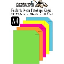 Artlantis Neon Fosforlu Renkli A4 Fotokopi Kağıdı 50 Li 1 Paket 50 Adet Fosforlu 5 Renk Parlak Canlı Renkler Fotokopi Kağıdı
