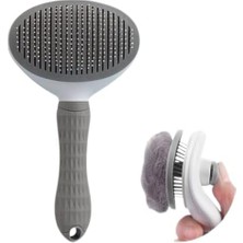 Buffer® Kedi Köpek Tüy Toplayıcı Kendini Temizleyebilen Ergonomik Saplı Evcil Hayvan Tarağı (Gri)