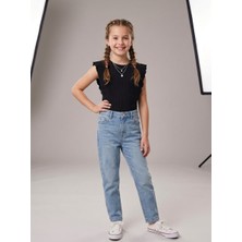 Ugly Duck Kısa Kollu Kaşkorse Fırfırlı T-Shirt - Siyah