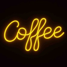 Coffee Yazılı Neon LED Duvar Lambası – Büyük Boy (40X23 Cm), Amber Renk, Duvara Monte & Adaptörlü