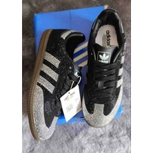 BENZSNEAKERS Adidas Samba Tasarım Kadın Siyah Taşlı Sneaker Ayakkabı - Özel Kristal Işlemeli Lüks Tasarım