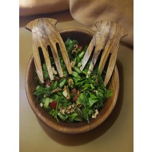 Zeytin Ağacı Ahşap Salata Servis Çatalı, El Yapımı, 2'li Set, Salata Eli, Servis Çatalı