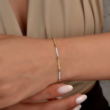 Nox Jewelry 14 Ayar Altın Kaplama Minimal Geometrik Çubuk Gümüş Bileklik - BP00108