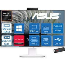 Asus Expertcenter V600 Aio (VM640GA) Amd Ryzen™aı 5 430 Upto 4.5ghz 96GB Ddr5 256GB SSD Amd Radeon™ 840M 24"fhd 300NITS Srgb: 100% WIN11PRO Allınone Bilgisayar VM640GA350P31+ZETTAUSBBELLEK