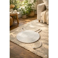 Naspar Beyaz Renk Pamuk Ip Kedi Tırmalama Matı - Doğal Örme Kedi Yatağı Oval 35X60 cm
