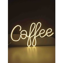 Coffee Yazılı Neon LED Duvar Lambası – Büyük Boy (40X23 Cm), Gün Işığı Renk, Duvara Monte & Adaptörlü
