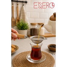 Esero Çelik Çay Süzgeci Ahşap Saplı Ince Tel Filtre – Bitki Çayı, Siyah Çay ve Kahve Için Pratik Mutfak Süzgeci