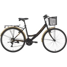 Bisan Lotus Kadın Şehir Bisikleti 34CM V 24 Jant 21 Vites Mat Siyah Gold