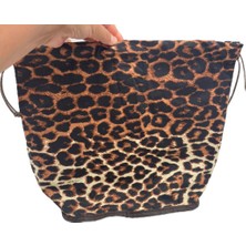 Angel Çanta Aksesuar Örgü Çantaya Hazır Astar Tabanlı Büzgülü 22X12 cm Leopar Desen Renk
