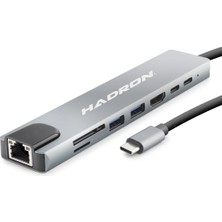 Marsilyan Type-C Combo Hub HDMI 4K USB 3.0 Lan Kart Okuyucu 8 Port - Gri HDX7841