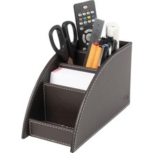 Kalemlik ve Kumandalık Suni Deri Masaüstü Organizer 4 Gözlü 21,5X10X12,5 Cm. Kahverengi