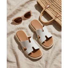Futsi Shoes Noemıe Beyaz Minimal H Kesim Hakiki Deri Rahat Günlük Kadın Terlik
