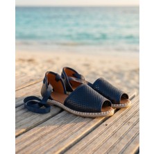 Futsi Shoes Peony Modern Bilekten Bağlama Lacivert Hakiki Deri Kadın Espadril