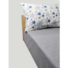 AyrStore Güllüce Ev Tekstil Ürünleri, Lacivert-Yildiz Tek Kişilik Lastikli Çarşaf ve Yastık Kılıfı