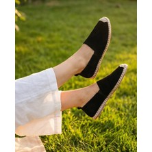 Futsi Shoes Gardenıa Siyah Süet Dokulu Hakiki Deri Espadril