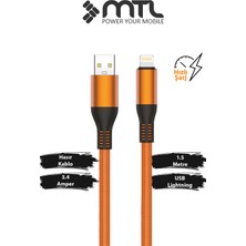 Mtl 3.4A iPhone Lightning Hızlı Şarj ve Data Kablosu 1.5 Metre Örgülü Metal Başlıklı MT2052