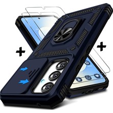 M.TK Moveteck Samsung Galaxy A27 Kılıf Kamera Korumalı Sürgülü Yüzüklü Armor Zırh Tank Kapak + 9h Ekran Koruyucu Cam Set 1 Adet