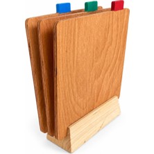 Terra Ws Doğal Ahşap Kesme Tahtası Seti 3'lü – Renk Kodlu Hijyenik Kesim Tahtası, Ahşap Standlı, 20X34 cm
