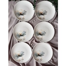 Yiğit Seramik Züccaciye Nilüfer Model Rölyefli 6 Parça 25 cm Modern Sunum&servis Tabağı