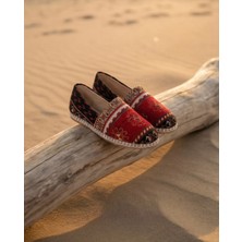 Futsi Shoes Magnolıa Kırmızı Kilim Desenli Hakiki Deri Kadın Etnik Desen Espadril Ayakkabı