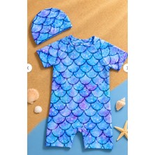 Çocuk Unisex Tulum Mayo Ördek Kostüm Desenli Arkadan Fermuarlı Bone Hediyeli Esnek ve Rahat 1-5 Yaş